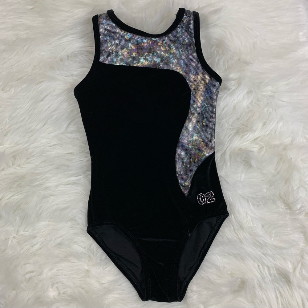 Team02 Black Velvet Silver Iridescent Tank Gymnast Leotard
